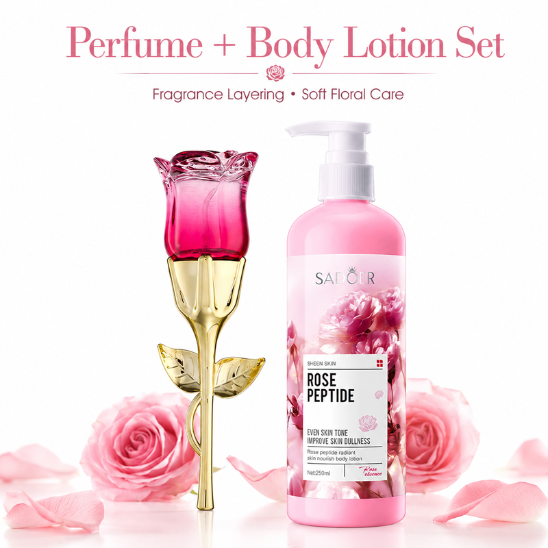 Perfume Fragrance Body Lotion - مجموعة عطر الورد ولوشن الجسم للنساء،